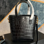 Saint Laurent Paris Mini Toy Shopping In Crocodile-Embossed Leather Black